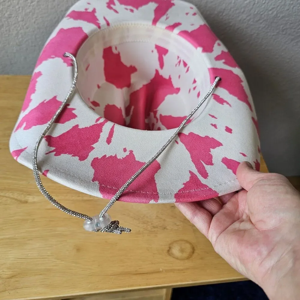 Pink Cow Print Cowboy Hat Western Cowgirl Festival Rodeo Adjustable Strap NWT